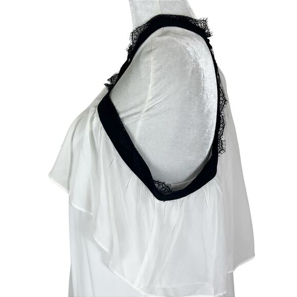 NWT bar III Off The Shoulder White Ruffle Top with Black Lace Trim Size Large - Picture 4 of 7